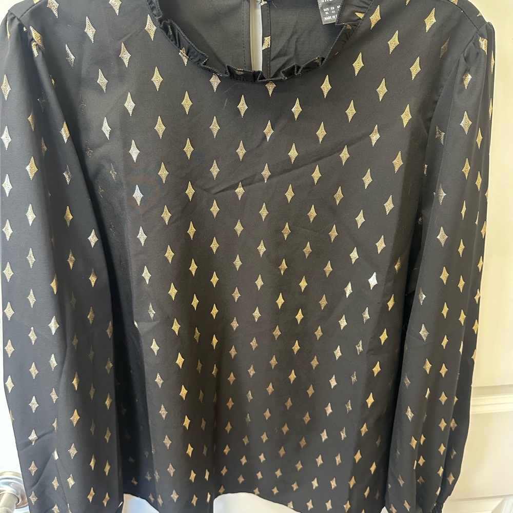 SHEIN Black Embellished Boxy Blouse with Peter Pan Collar